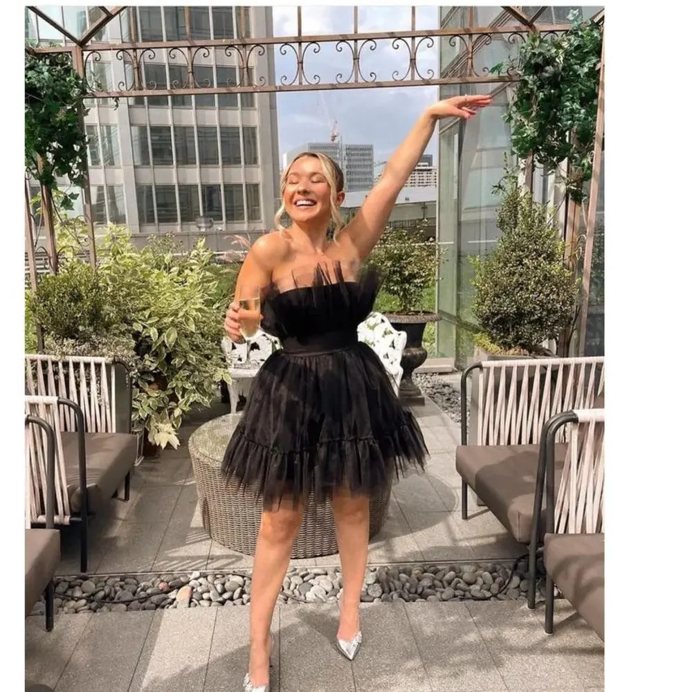 NWT Katie May Elle Mini Dress Black Tuile Puff Strapless Size Large - Picture 2 of 15